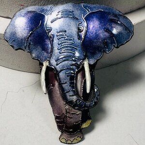 Zarlite Elephant Brooch Pin Enamel Blue Purple silver-plated nickel-free jewelry